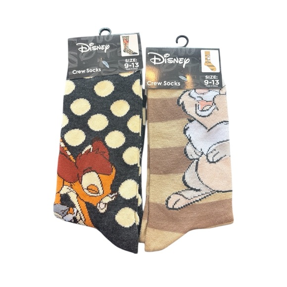 Disney Other - Disney’s Bambi & Thumper  Crew Socks Black brown cream. Size 9-13